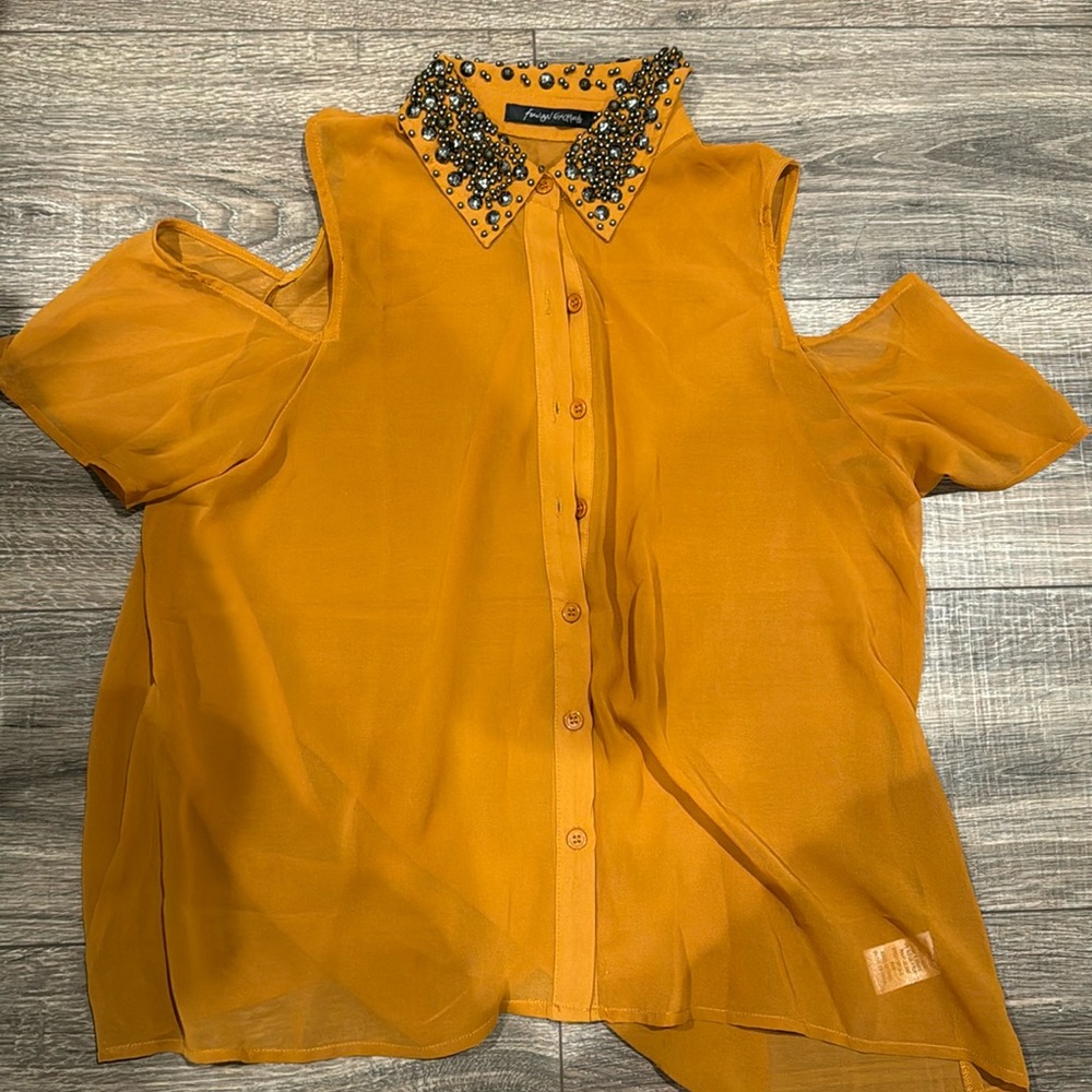 Foreign Exchange - Sheer Top & Beaded Collar with Cut Out